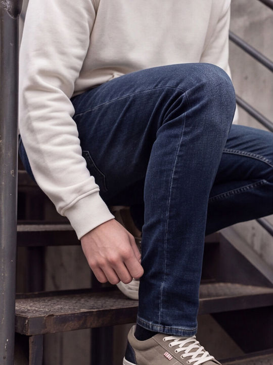 Men's Elastic Slim Fit Dark Blue Jeans Pants