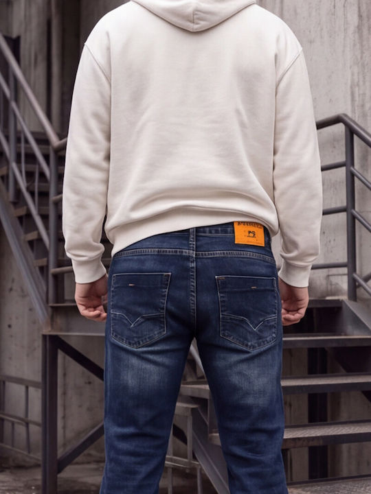 Men's Elastic Slim Fit Dark Blue Jeans Pants