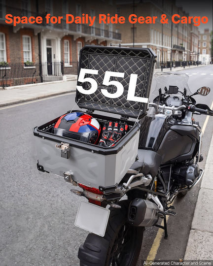Vevor Motorrad-Topcase Aluminium 55lt Silber