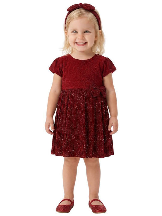 Girls Dress Short Sleeve with Sequins Burgundy