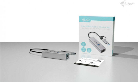 i-tec USB 3.0 3 Port Hub with USB-A / USB-C / Ethernet Grey