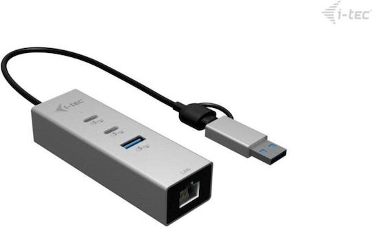 i-tec USB 3.0 3 Port Hub with USB-A / USB-C / Ethernet Grey