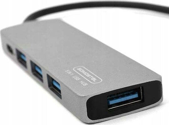 Canyon USB-Hub mit 4 Anschlüssen USB 3.0 mit USB-C Anschluss Silber