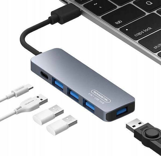 Canyon USB-Hub mit 4 Anschlüssen USB 3.0 mit USB-C Anschluss Silber