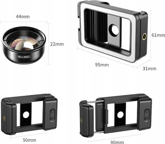 Apexel 100mm HD Макрообектив за Смартфони + 40 LED Светлина CRI 95+ APL-HB100FL23