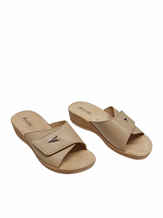 Leather Women's Flat Sandals Beige