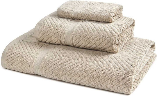 Aigaion Set Of 3 Bath Towels Beige Weight 600gr/m²