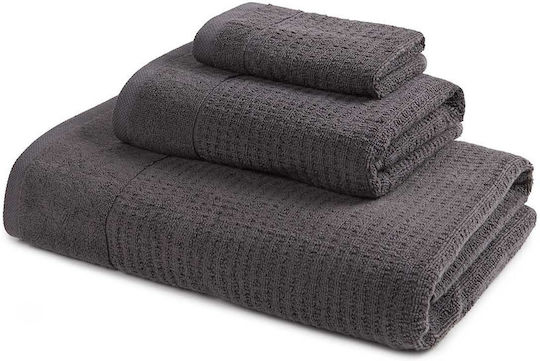 Αιγαίον Σετ Πετσέτες Μπάνιου 3τμχ Dark Grey Βάρους 600gr/m²