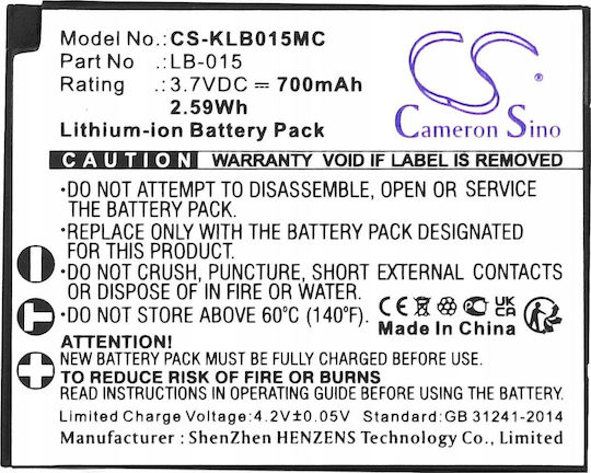 Wiederaufladbare Kamera-Batterie Cameron Sino Lb-015 Für Kodak Wpz2 Wp Z2 Cs-klb015mc