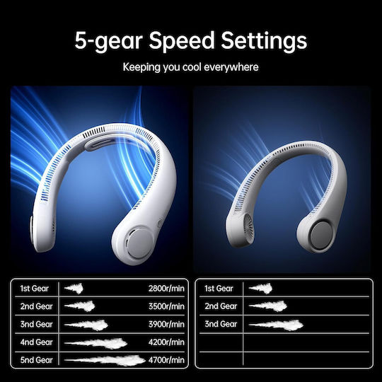 JisuLife Neck Ανεμιστηράκι Λαιμού USB Χωρίς Πτερύγια Γκρι