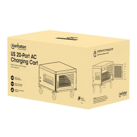 Manhattan Manhattan Station Cabinet Charging Cart 20 Laptops 16" 20 Ac 230v Sockets