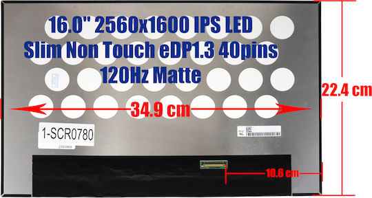 Екран 16" IPS / LED / Тънък / Сензорен 2560x1600 Матов 40 пина за Лаптоп Asus Expertbook B5604cma B3604cma B3604cva 1-SCR0780