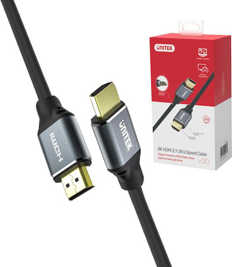 Unitek HDMI 2.1 Καλώδιο HDMI male - HDMI male 2m Ασημί