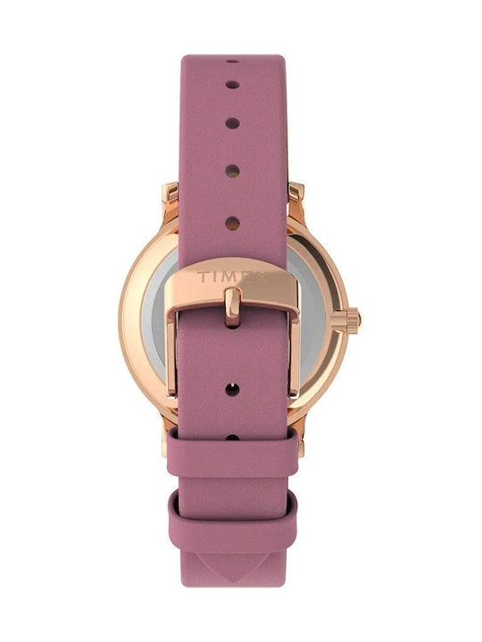 Timex Дамски часовник 34mm Кварцов с Розов Кожен Каишка Timex Дамски часовник 34mm Кварцов с Розов Кожен Каишка