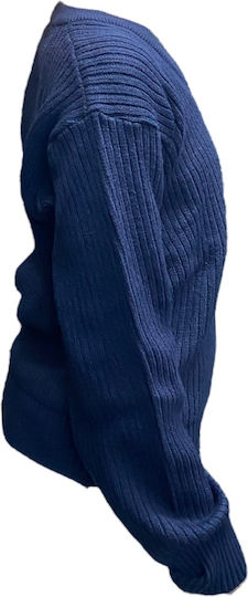 AETOS Fleece Pullover V Hals Militärischer Strick Blau