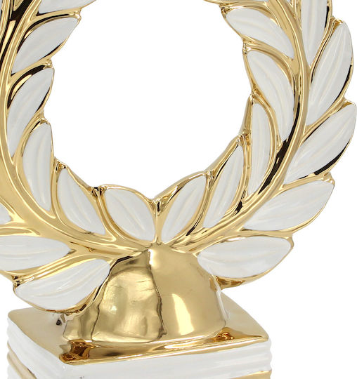 Decorative Ceramic 20x7.5x27 Cm White Gold Olive Leaf Keskor 78758