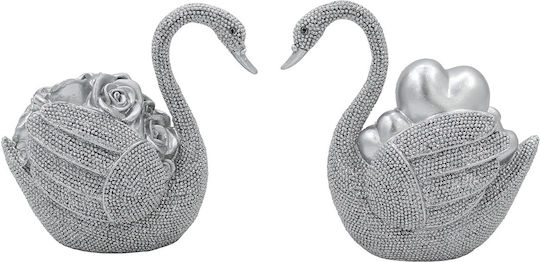Decorative Polyresin Glitter Pieces 2 12.5x7.5x13 Cm Swans Silver Keskor 41732-62