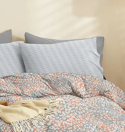 Cokitex Marta Blot Bed Sheet Set Double with Rubber Hugger 150x200+30cm Apricot 4 Pieces