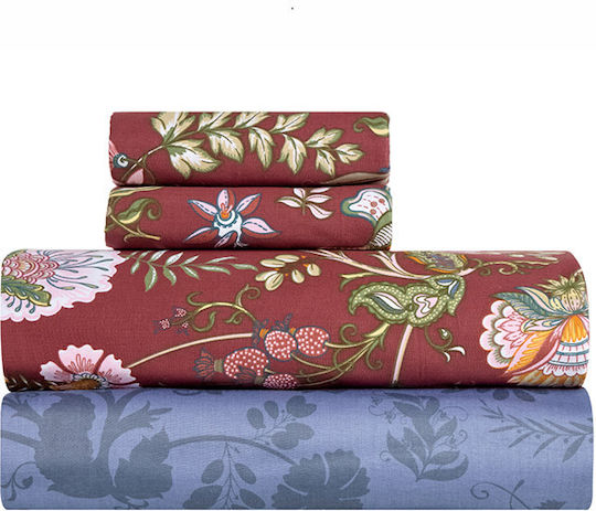 Kentia Set Cearceafuri de Pat Dublu 240x270 cm Blue-Terracotta (4 buc.)