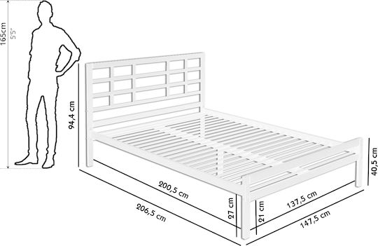 Double Metal Bed White with Slats & Mattress 140x200cm
