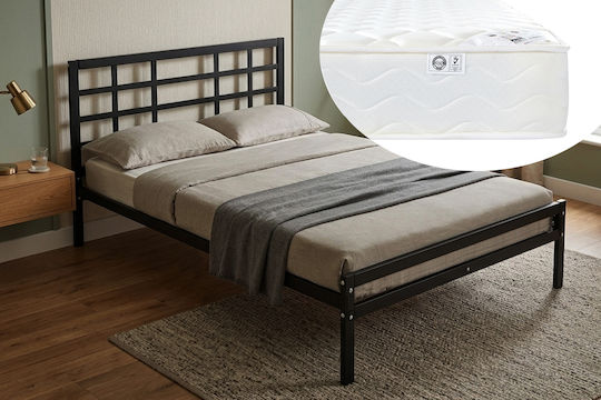 Ibiza Doppelbett Metall Schwarz mit Lattenrost & Matratze 140x200cm