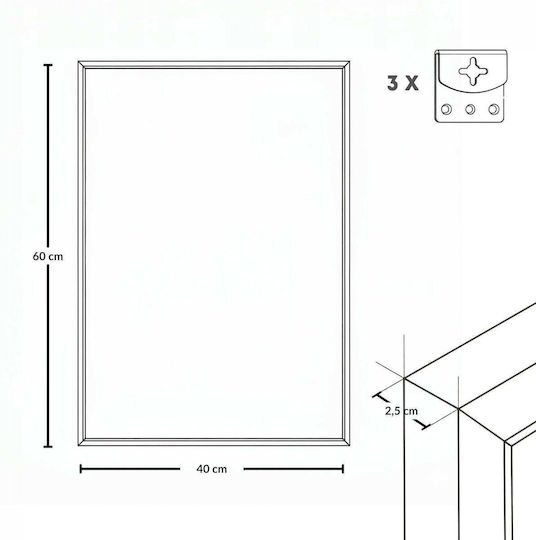 Edaxo Rechteckiger Badezimmerspiegel aus Metall 60x40cm Schwarze