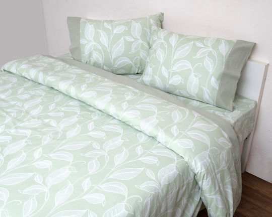 Anna Riska Set Husă de Pilotă Bumbac Single cu Față de Pernă 160x240 Border 3001 Verde