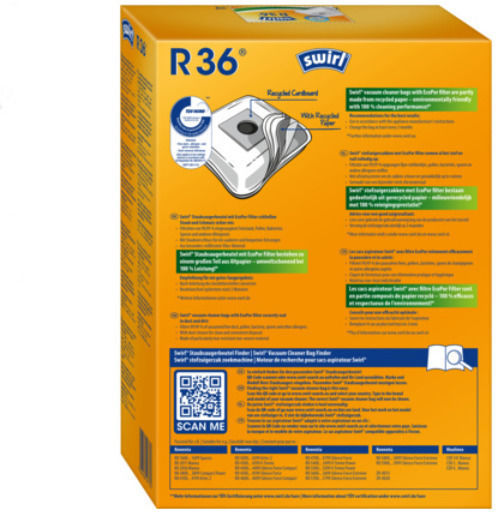 Swirl R36 Vacuum Cleaner Bags 4pcs Compatible with Vacuum Cleaner Moulinex / Rowenta