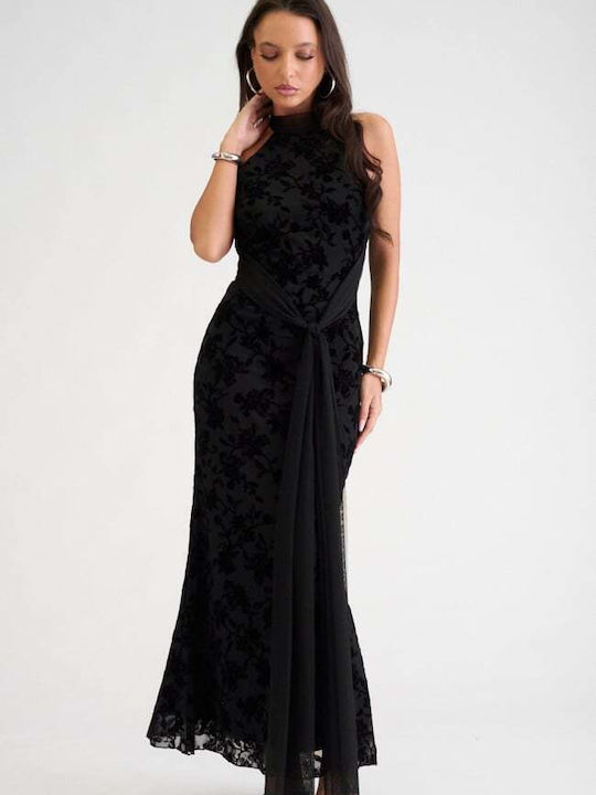 Maxi Evening Dress Shirt Dress Velvet Open Back Black