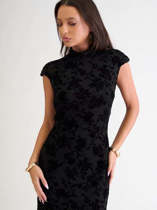 Maxi Evening Dress Shirt Dress Velvet Open Back Black