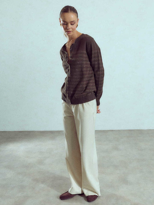 Celestino Women's Cardigan Metallic Stripes Brown