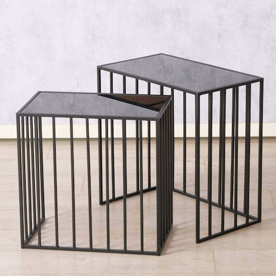 Rectangular Central Coffee Table Glass Dominant Black 2 Pieces LxW approx