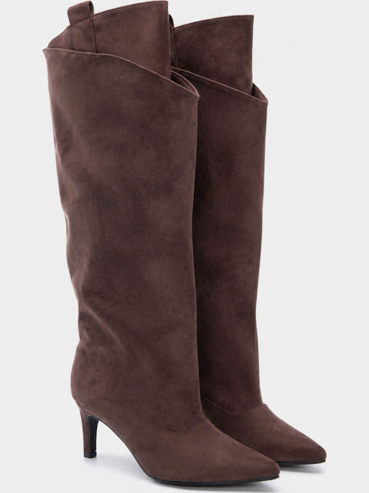 Wildleder Damenstiefel mit mittlerer Absatzhöhe Braun