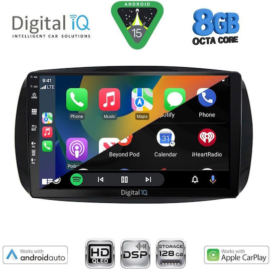 Digital IQ Автомобилна Аудио Система За Smart ForTwo 2016-2024 (Bluetooth/USB/Wi-Fi/GPS/Apple CarPlay/Android Auto) С Touch Screen 9"