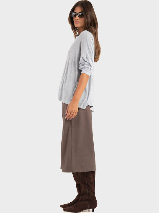 Damen Bluse mit 3/4 Ärmel & V-Ausschnitt Grau Melange