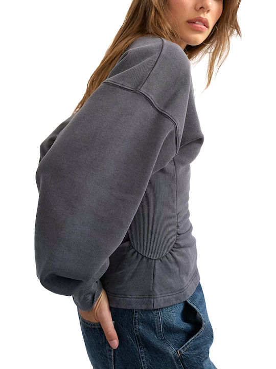 Women's Cotton Blouse with V-Neck Anthracite