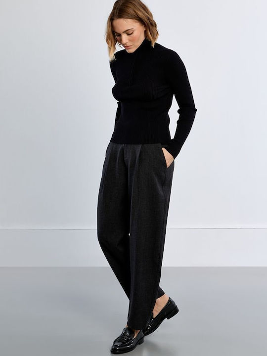 Women's Sweater with Neckline with Zipper Black