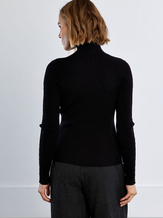 Women's Sweater with Neckline with Zipper Black
