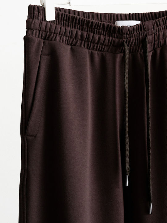 Дамска Памучна Широк Панталона с Ластик в Regular Кройка Dark Brown