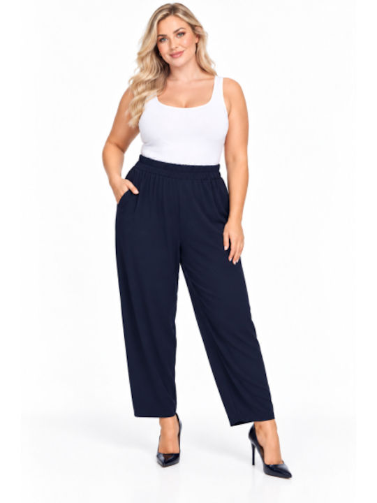 Women's Fabric Trousers with Rubber Band in Regular Fit Blue WH-41531-27TR-BLUE