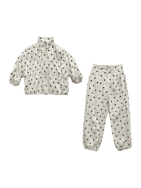 Women's Fabric Trousers with Rubber Band in Balloon Leg Style White