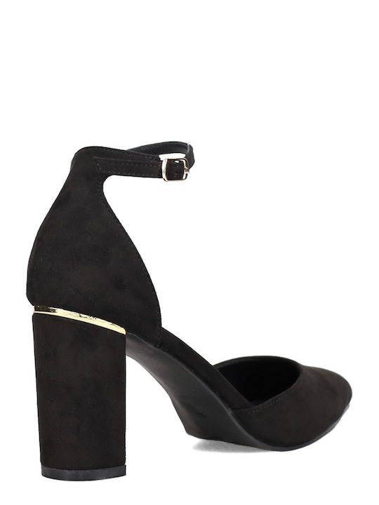 Wildleder Pumps mit Riemen Schwarz
