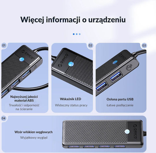 Orico USB Хъб 4 Порта с USB-A Свързване