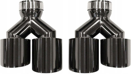 Mtuning Kaminrohr Auspuff Endstück Typ 32 89mmx2 Eingang 67mm Schwarz Chrom Set