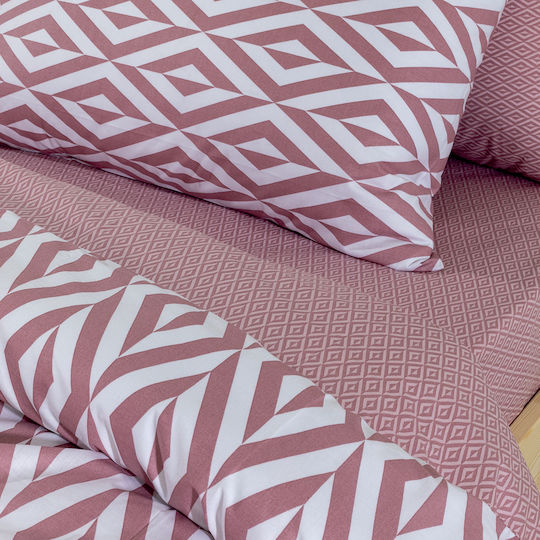Lino Home Σετ Σεντόνια Μονά 170x260εκ. Ikat Dusty Pink (3τμχ)