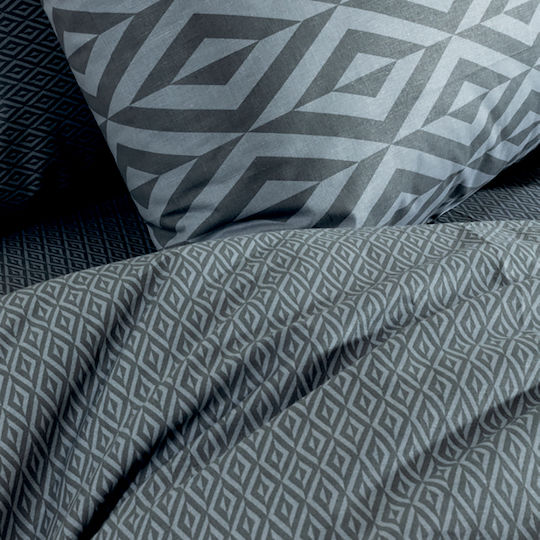 Lino Home Ikat Module Cearceafuri De Pat King Size 260x270cm Gri Închis 4 Bucăți