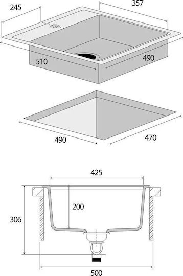 Concept Drop-In Kitchen Sink Made of Liquid Granite 51x49cm Black