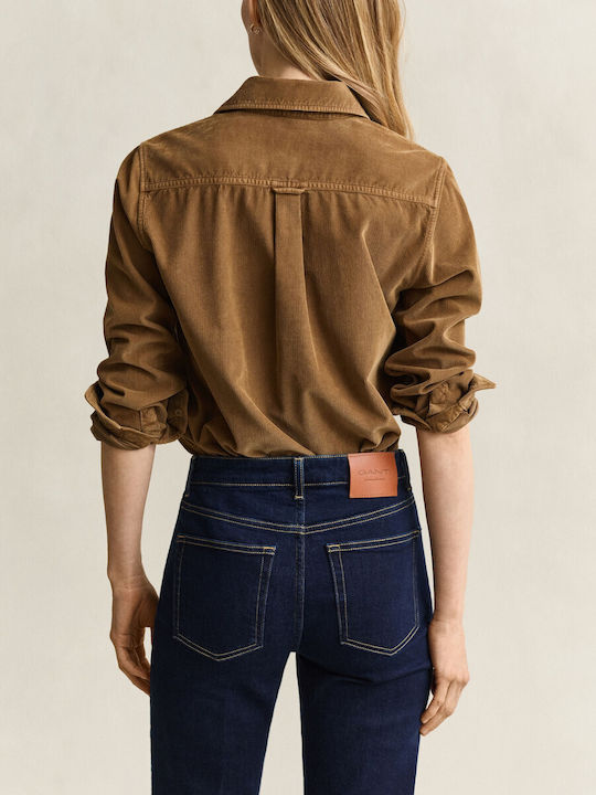 Long Sleeve Women's Corduroy Shirt Brown