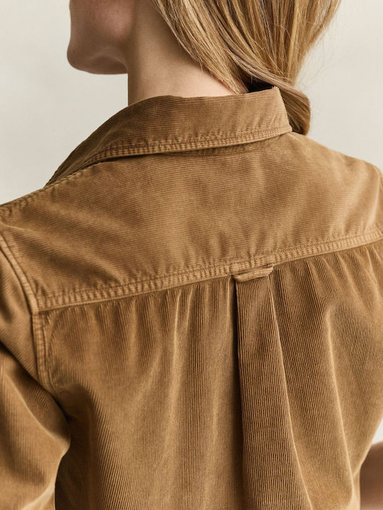 Long Sleeve Women's Corduroy Shirt Brown