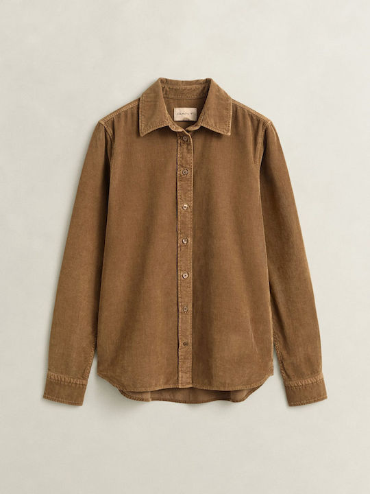Long Sleeve Women's Corduroy Shirt Brown